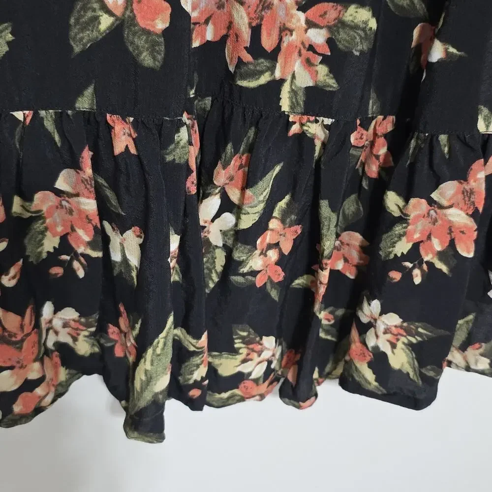 John Mark Sz M BOHO Grunge Goth Embroidered Tassels Black Dark Moody Floral Top - Picture 7 of 12